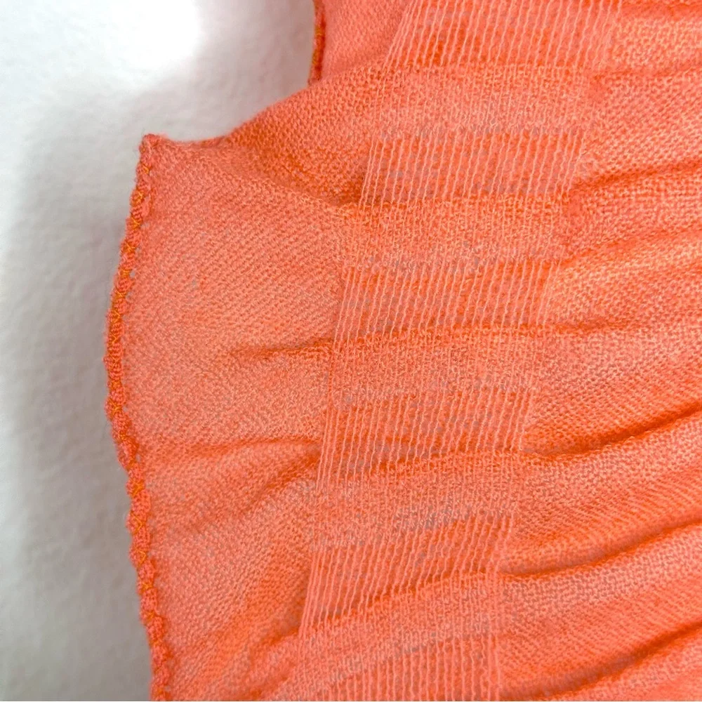 NWT Claudia Nichole Coral Orange Pink 100% Wool Ruched Ruffle Scarf Lightweight
